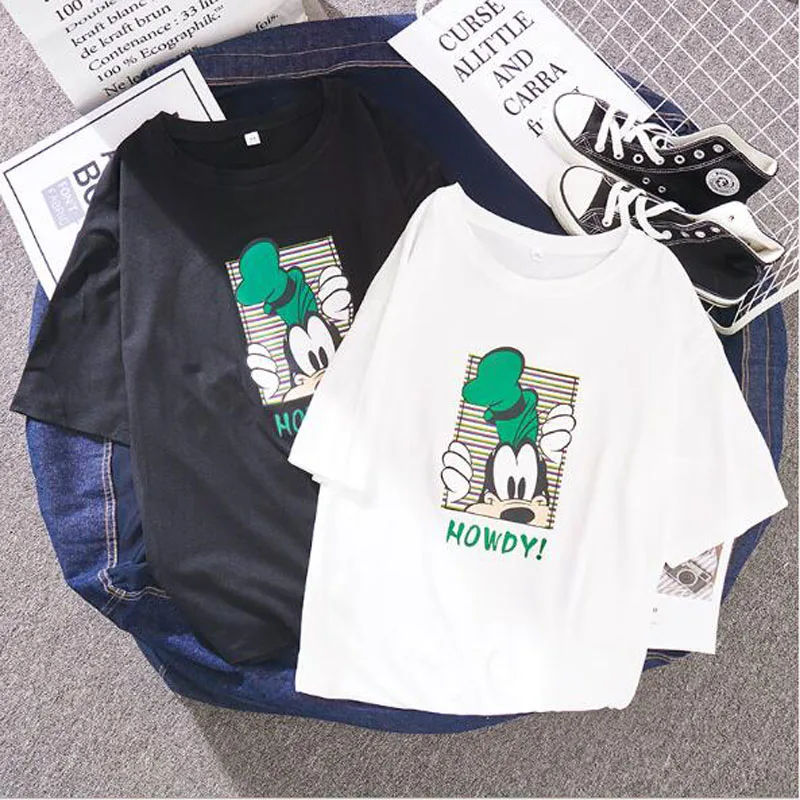 لطيف الكرتون طباعة T قميص المرأة عالية الجودة قصيرة الأكمام يا الرقبة القطن دنة النساء قمم تيز عارضة فضفاض امرأة تي شيرت