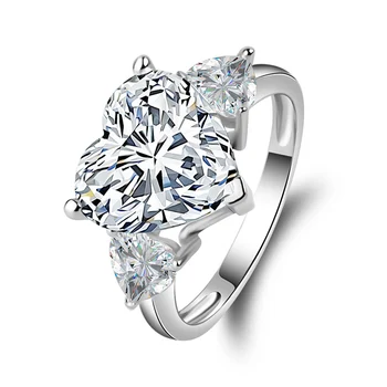 

AINUOSHI Big 5 ct Heart 3 Stones Ring 14K Solid White Yellow Gold Heart Cut Sona Diamond Young Lady Engagement Wedding Band Ring
