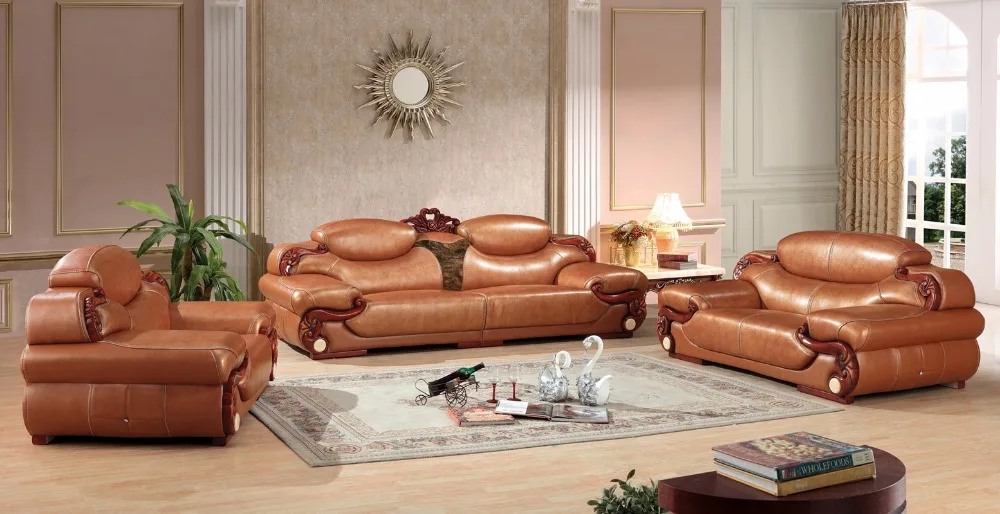 Compra sofá de cuero de lujo online al por mayor de china ... Sofas madera