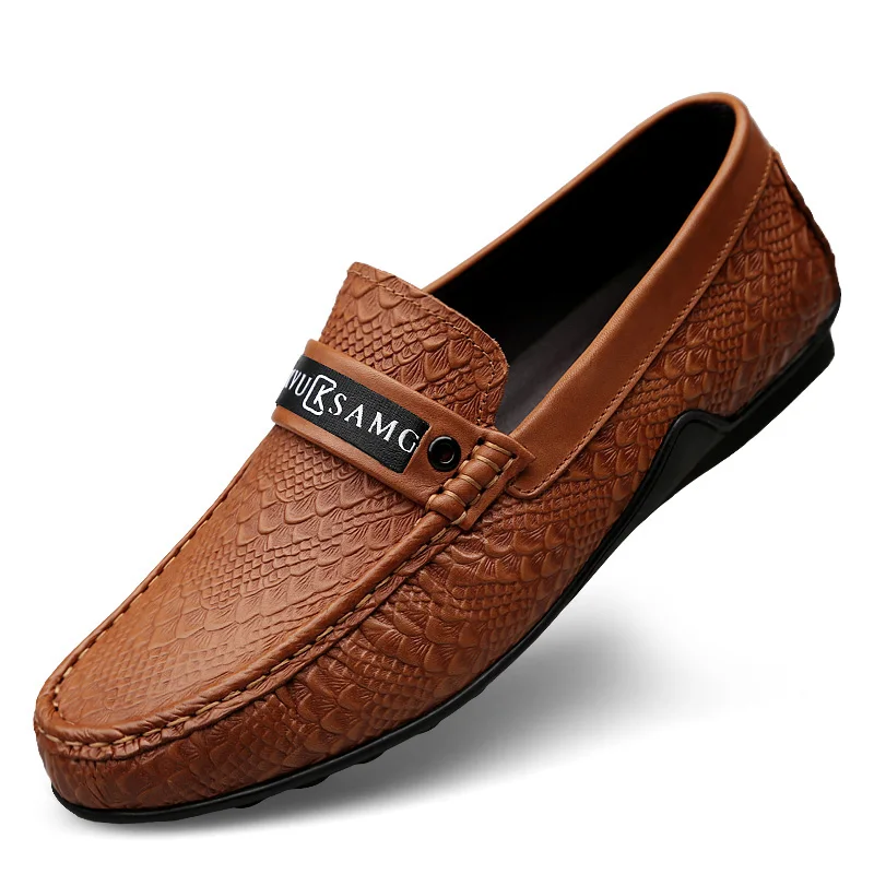

Crocodile Grain Mens Shoes outdoor Casual Brand Men Loafers Genuine Leather Moccasins flats men Breathable Slip on Boat Shoes C4