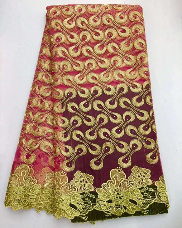 

Beautiful fuchsia african lace fabric with beading decoration french net lace for party IN27-3(5yards/pc)