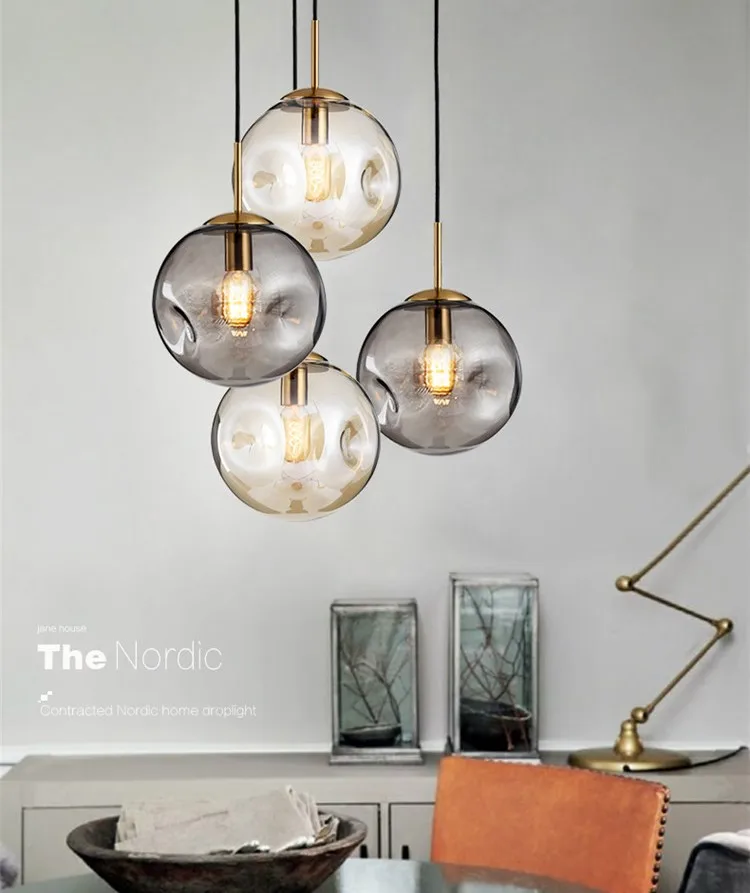 

American Creative Glass Ball Pendant Lights Iron Hoop Hang Lamp for Bedroom Cafe Restaurant Bar Indoor Lighting Fixtures Decor