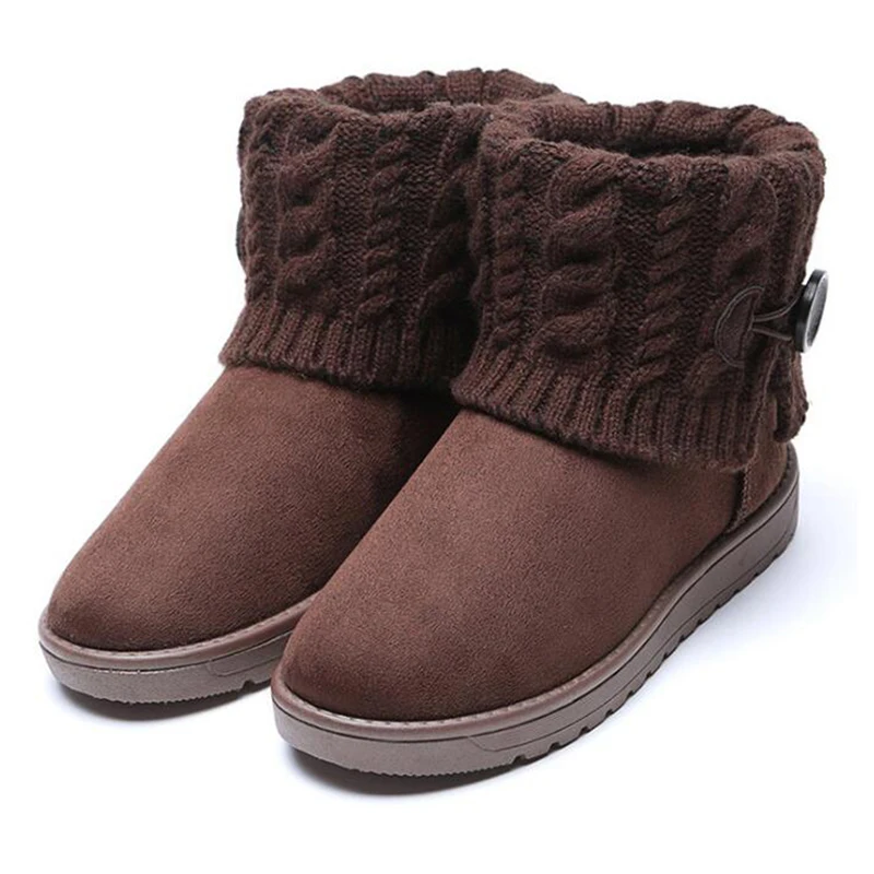 COVOYYAR/вязаные зимние сапоги; коллекция года; теплая удобная женская зимняя обувь; женские ботильоны на платформе; женская обувь на плоской подошве с пуговицами; WBS825 - Цвет: Coffee