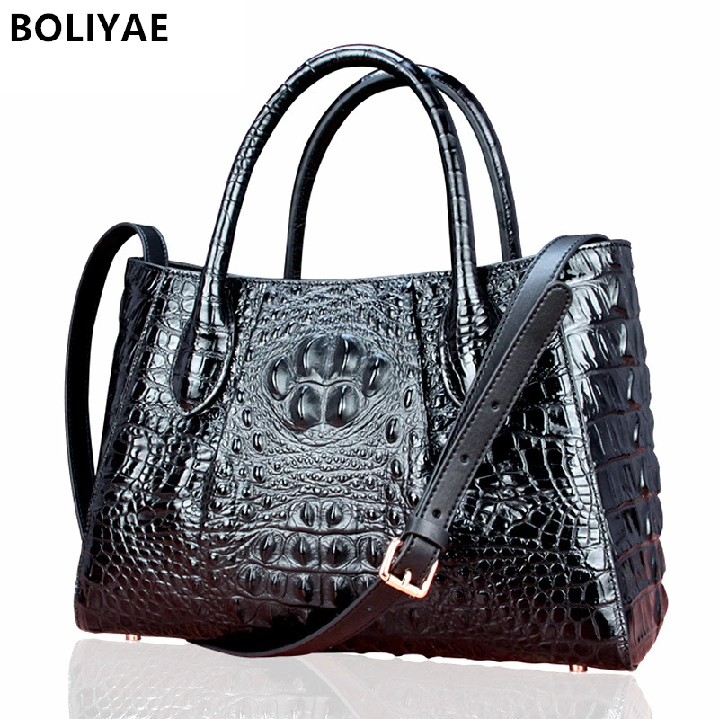 

BOLIYAE RARE CROCODILE SKIN HandBags Women's Genuine Leather Shoulder Bags fashion TOTE Crossbody bag