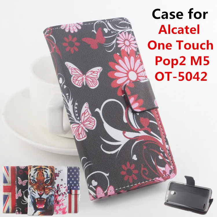 Кожаный чехол для Alcatel One Touch Pop 2 M5 OT 5042 флип OneTouch pop2 ot5042 5042d кожаный Телефонные