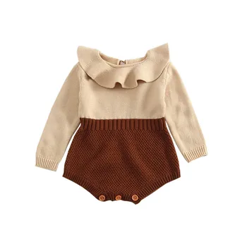 

Newborn Knitted Baby Bodysuits Peter pan Collar Casual Jumpsuits Long Sleeve Cotton Infant Overalls Fashion Boys Girls Clothing