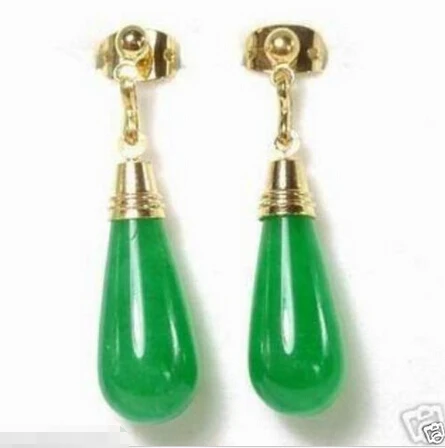 

AAA Green Jade Drop water-drop Earrings 18K GP style Fine jewe Noble Natural jade FREE SHIPPING
