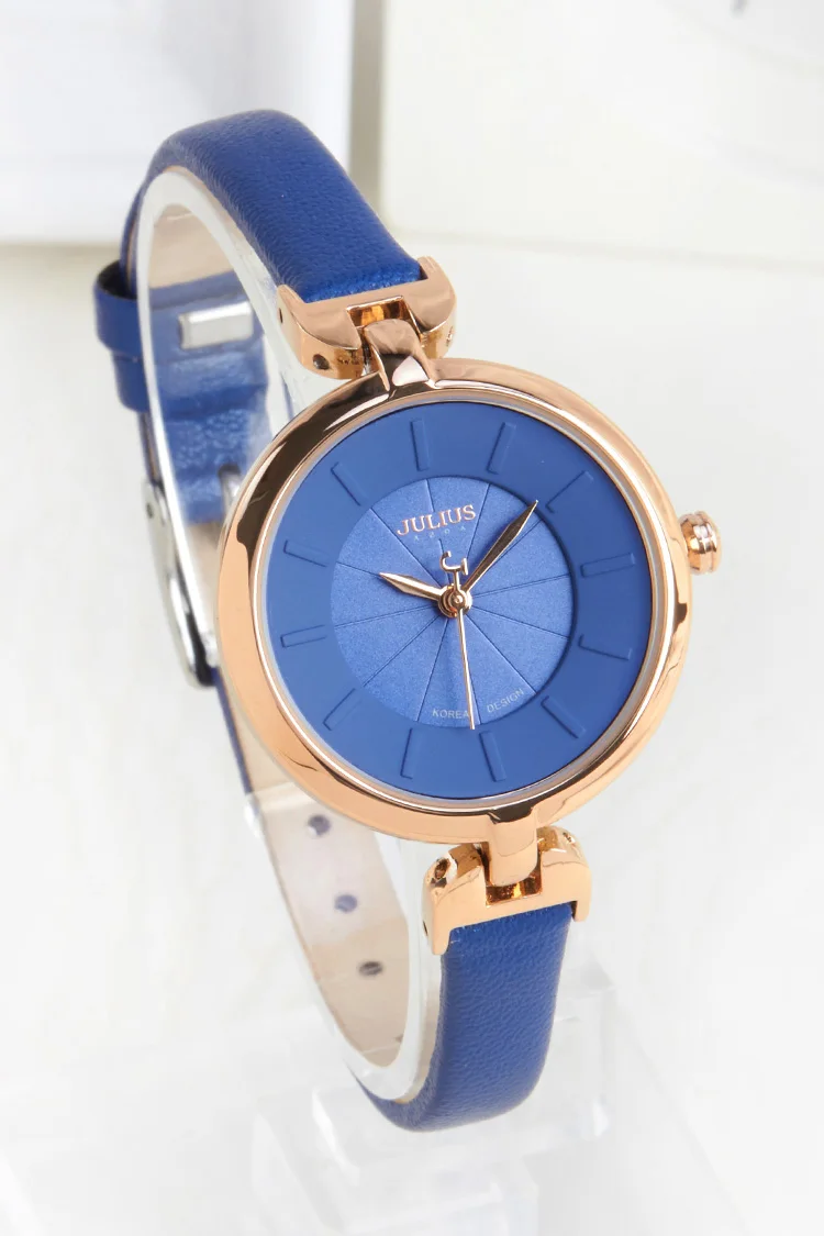 Топ Леди женские часы Элегантный Простой моды часов классическое платье кожаный браслет школьницы подарок на день рождения Julius Box - Цвет: Синий