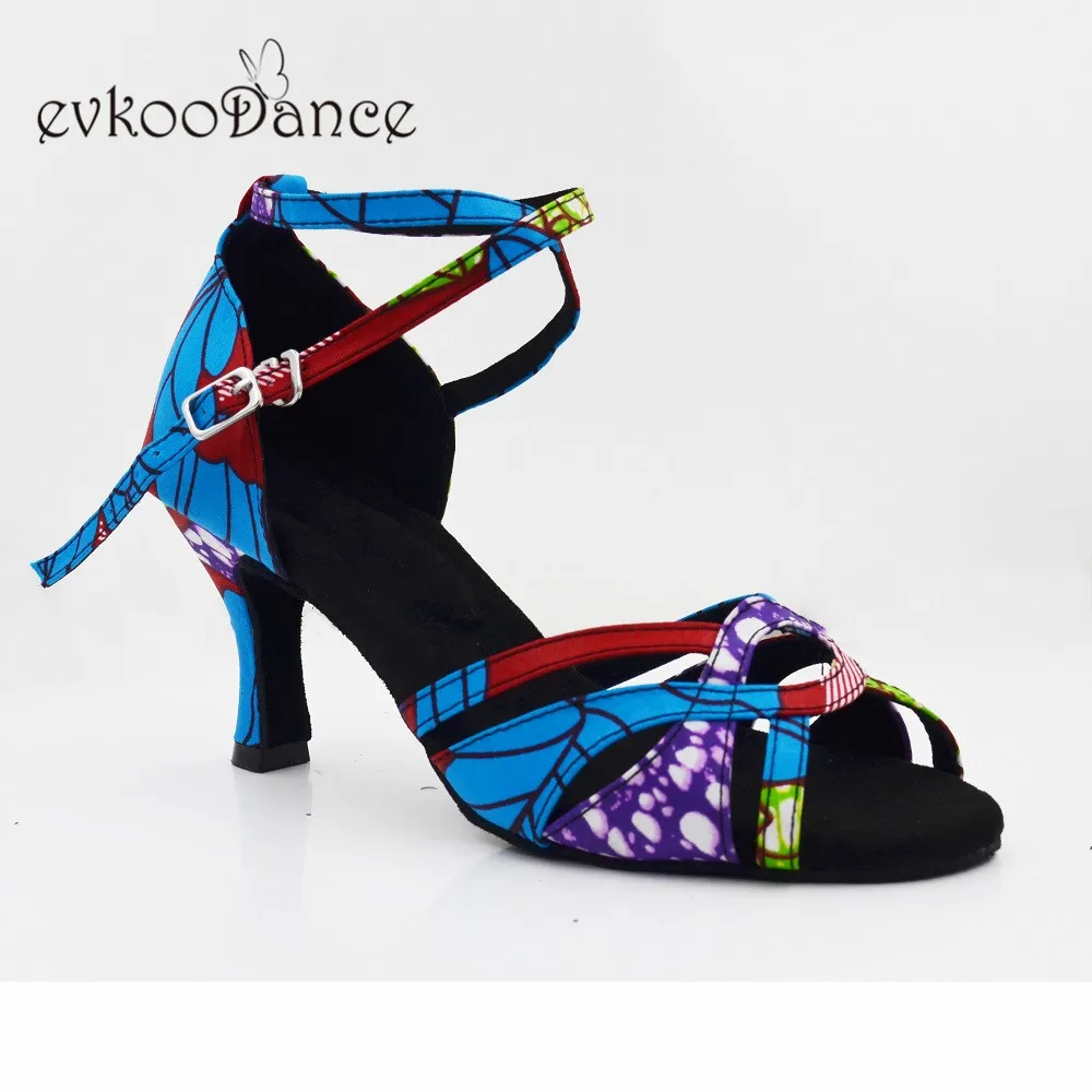 Evkoo dance Zapatos De Baile Синие атласные танцевальные туфли в африканском стиле 7 см латинские Бальные Сальса Танцевальная обувь для женщин и девушек