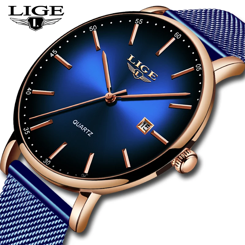 

2019 LIGE Mens Watches Top Brand Luxury Waterproof Wrist Watches Ultra Thin Date Simple Casual Quartz Watch For Men Sports Clock