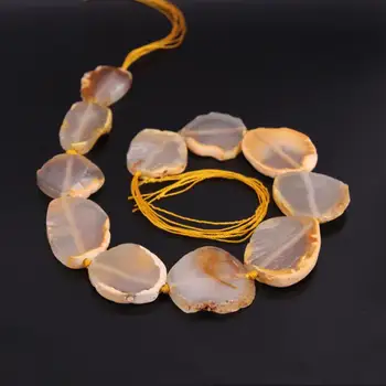 

15.5"strand Light Yellow Raw Agates Drusy Slab Slice Loose Beads,Natural Onxy Stone Gems Nugget Pendant Nacklaces Jewelry Making