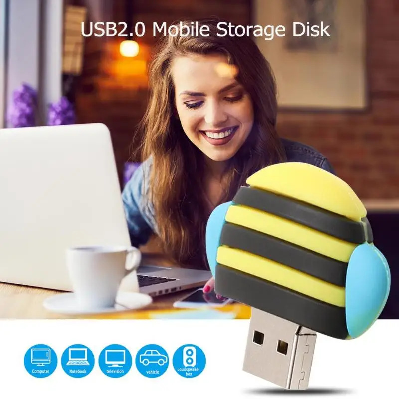 ALLOYSEED USB мобильный диск для хранения милый мультфильм пчела флеш-диск USB 2,0 8 ГБ/16 ГБ/32 ГБ/64 ГБ Портативный U диск памяти хранения данных