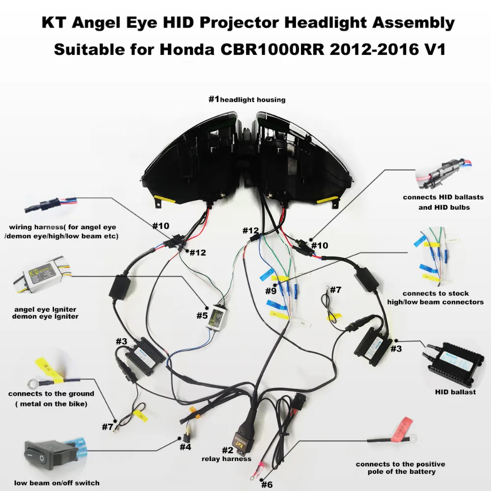 ... KT Headlight for Honda CBR1000RR 2012 2016 LED Angel Eye Green Demon Eye Motorcycle HID Projector