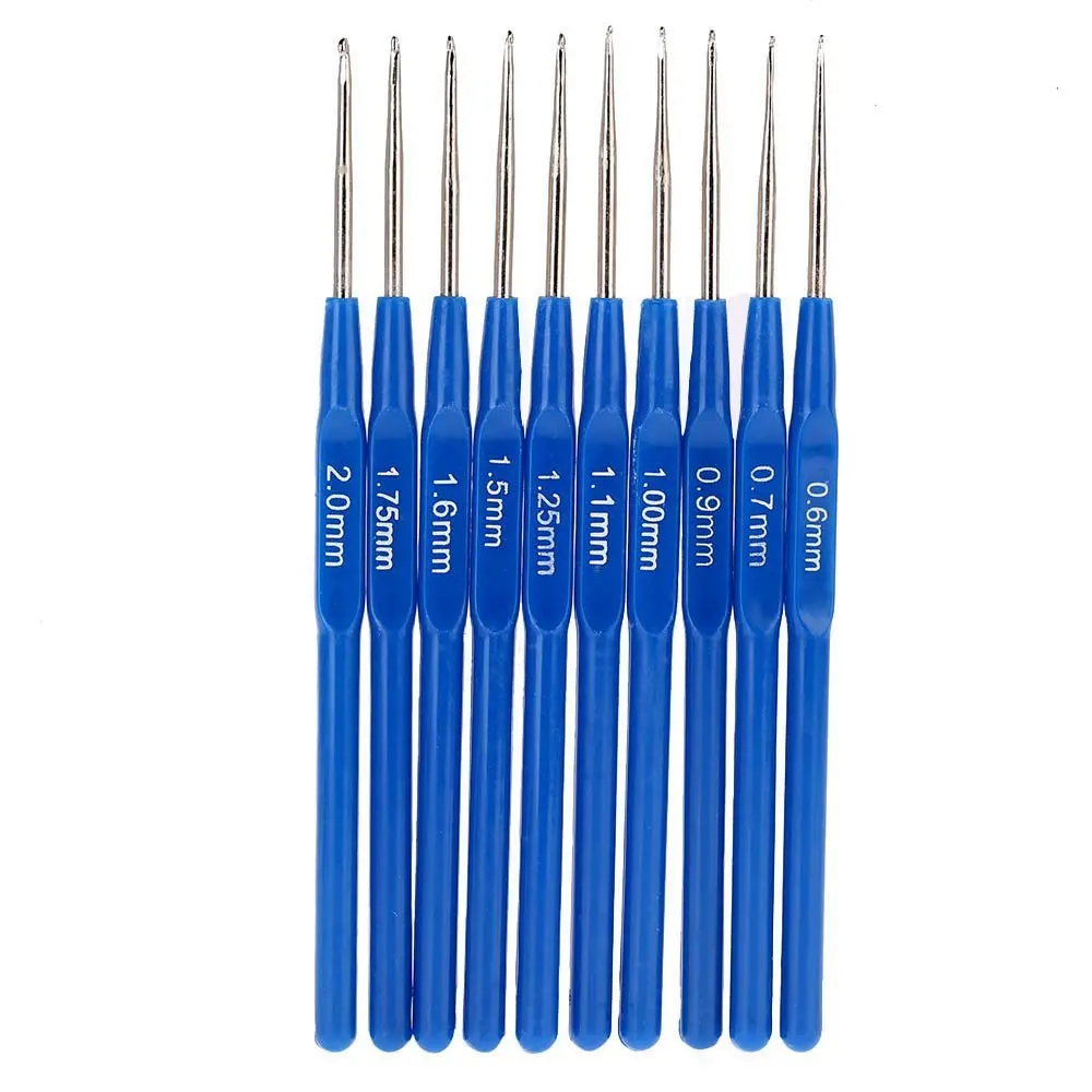 

PHFU 10pcs Metal Knitting Needles Crochet Hooks Kits With Ergonomic Grips 0.6-2.0mm