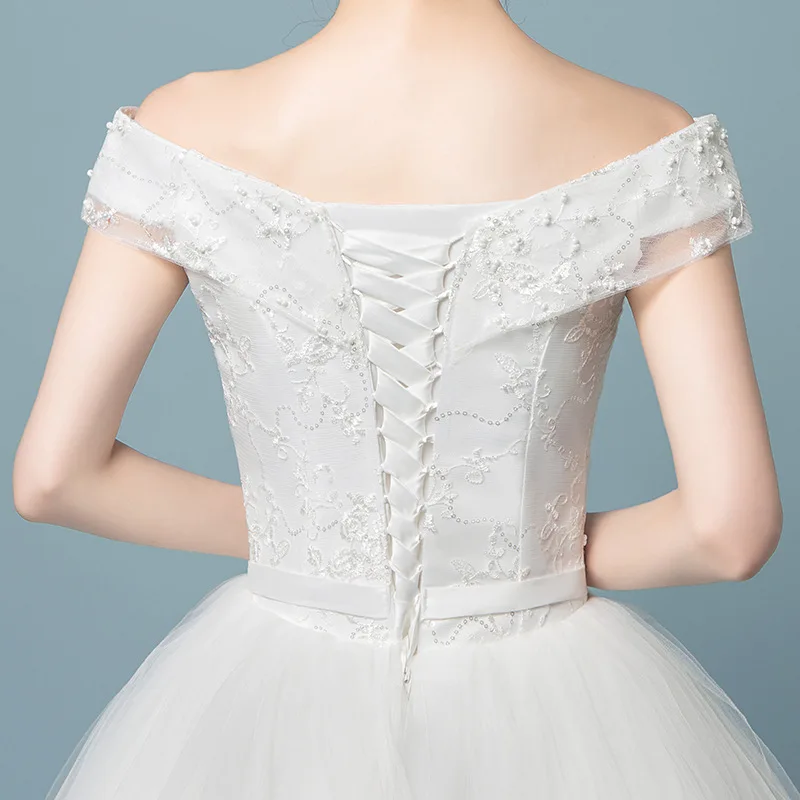 Новое поступление модные простые пикантные Лодка шеи Vestido De Noiva элегантные жемчуг лук свадебное платье плюс Размеры Кружева платье невесты
