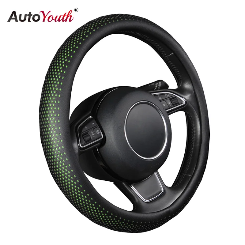 AUTOYOUTH New PU Leather Car Steering Wheel Cover Non-slip Car Interior 38 CM Green/Black For peugeot 206 scirocco passat b5 AUTOYOUTH New PU Leather Car Steering Wheel Cover Non-slip Car Interior 38 CM Green/Black For peugeot 206 scirocco passat b5