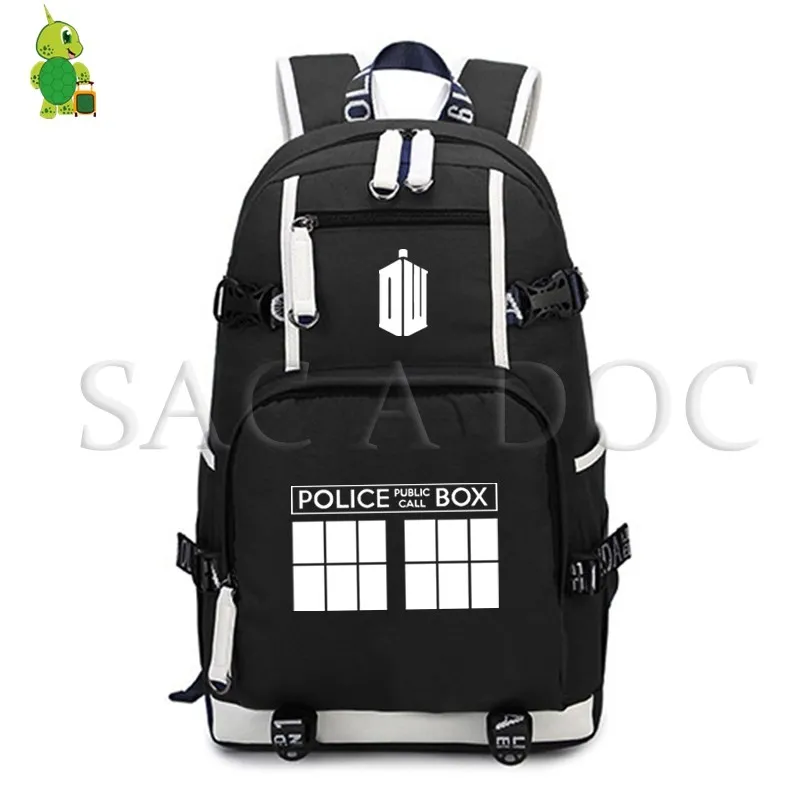 Доктор Кто Светящийся рюкзак для ноутбука полицейский ящик принтованные школьные сумки для подростков девочек мальчиков большая емкость дорожная сумка - Цвет: 2