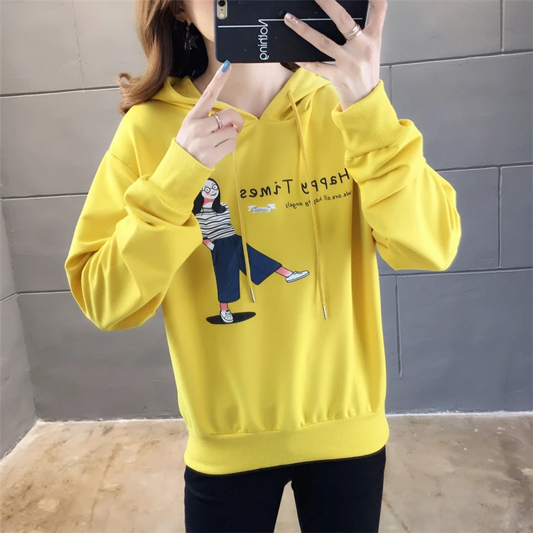 Веселая Красивая Для женщин принты с героями из мультфильма Harajuku Теплые кофты с капюшоном 2019 осень-зима с длинным рукавом шнурок