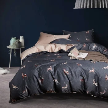 

Egyptian cotton Satin bedding set Elk Deer Cartoon duvet cover queen king size bedclothes bed sheet linen