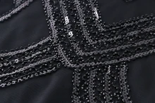 Vintage Vestidos 1920s Flapper Great Gatsby Party Dress Women's Retro Beaded Sequined Floral Fringed V Neck V Back Black Dress