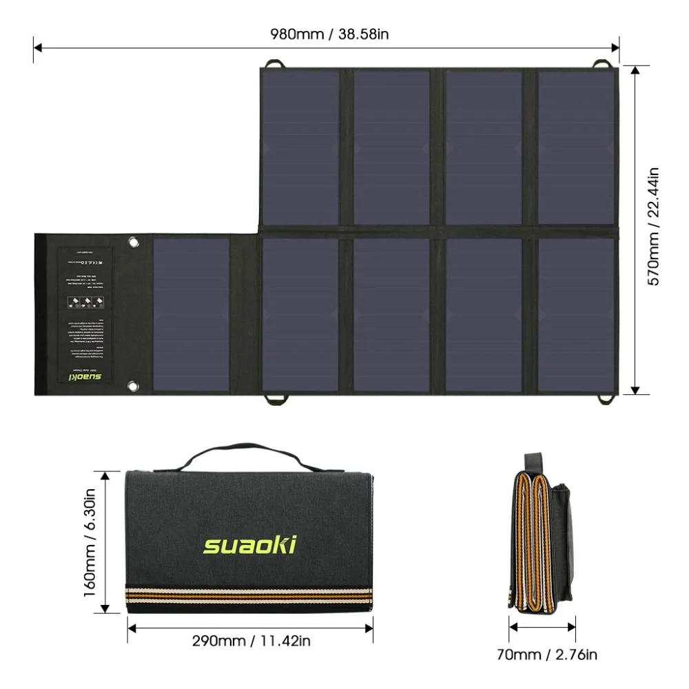 

Suaoki 60W Solar Panel 5V USB and 18V DC Output Portable Foldable Power Bank Solar Charger for Smartphone Laptop