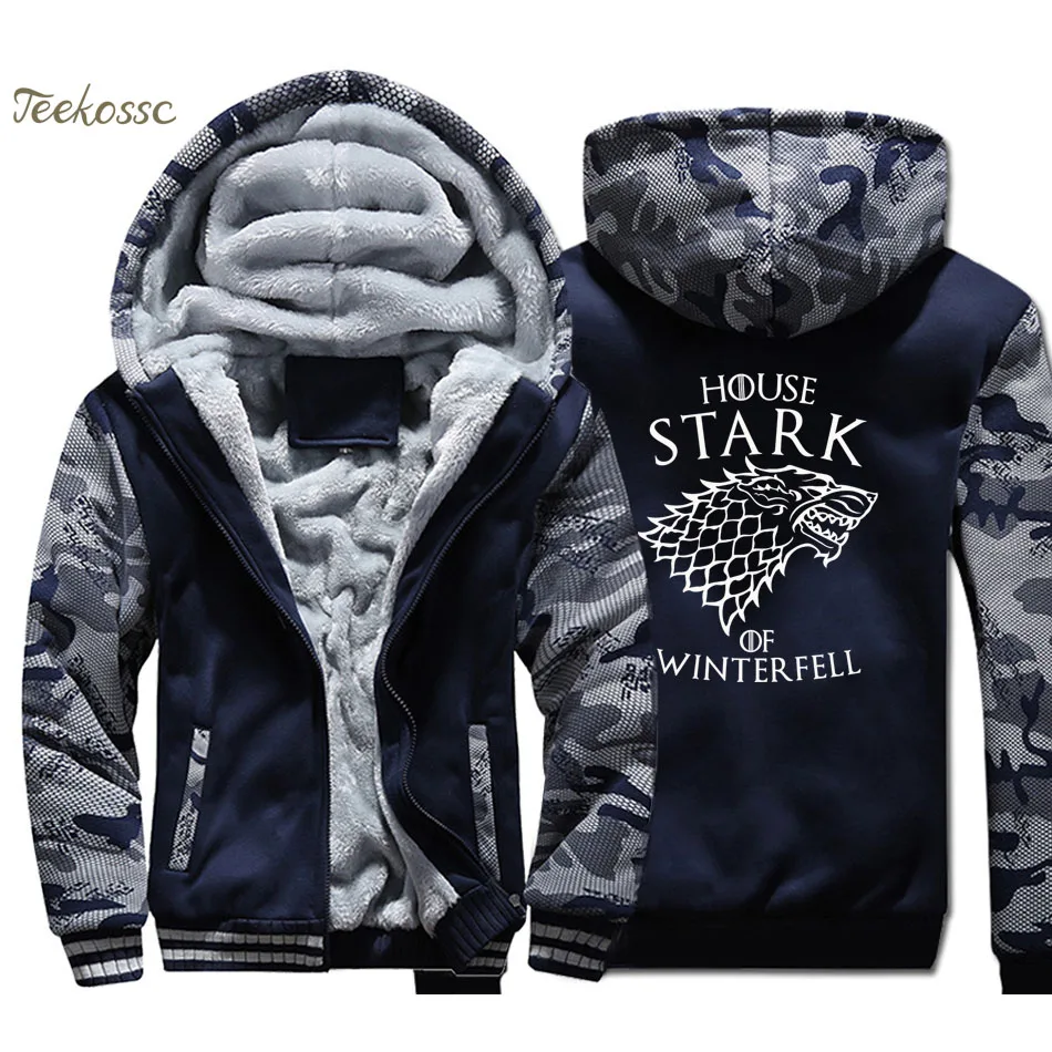 

Game of Thrones Hoodie Coat Men House Stark of Winterfell Hooded Sweatshirt 2018 Winter Fleece Thick Jacket Hip Hop Streetwear