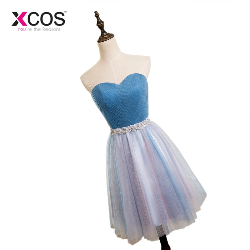 XCOS/модные короткие платья для выпускного бала для девочек; фатиновые платья с поясом и кристаллами; платья для выпускного бала; красивые недорогие платья