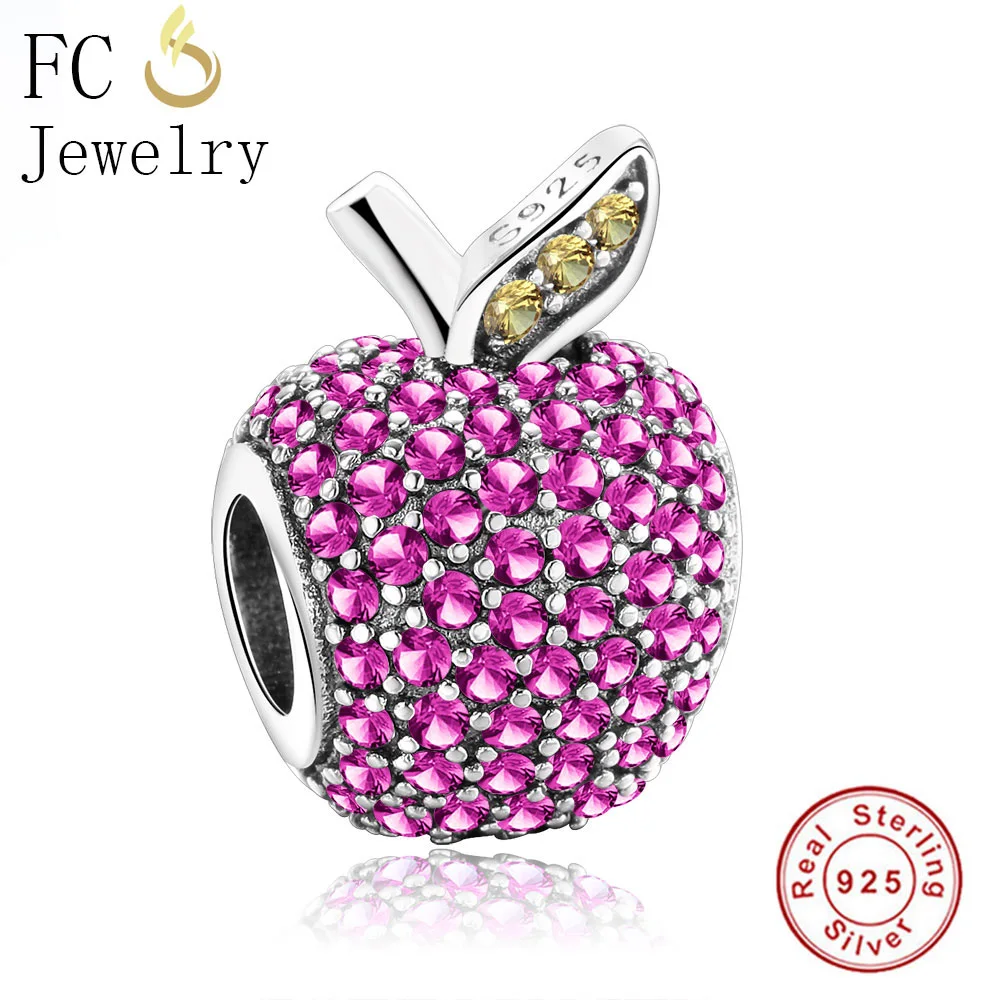 

FC Jewelry Fit Original Pandora Charms Bracelet Authentic 925 Silver Fruit Apple Purpel Yellow CZ Beads for DIY Making Berloque