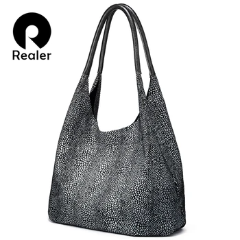 

REALER genuine leather shoulder bag designer handbags women bags fashion Hobo bag ladies bags large capacity female