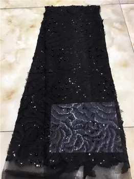 

Latest african tulle lace fabric high quality with beads black nigerian lace fabrics for wedding 2018 beaded lace fabric White