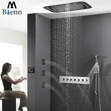 Luxury Rainfall Ceiling Shower Head LED Shower Set Faucets Tap Shower Thermostatic Mixer Valve Big Waterfall Showers Slide Bar