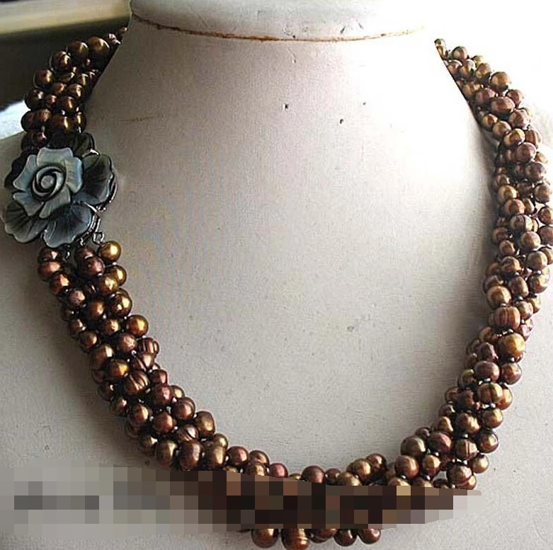 

0802 5rows freshwater pearl coffee round necklace