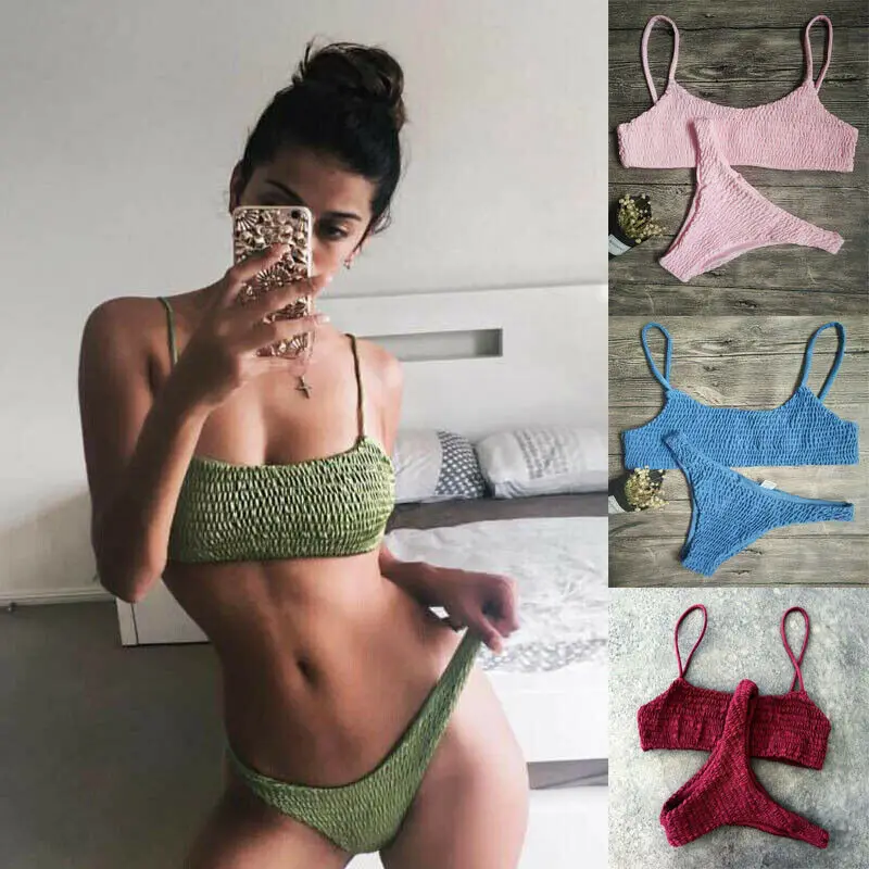 

New Sexy girls Bikini Push-up Pleated triangle Swimwear Women Push-up Bra Bikini Set Swimsuit Beach Bathing Swimwear