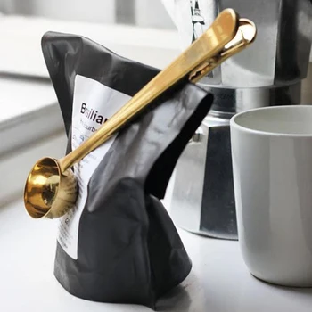 

Coffee Clip Spoon Multifunctional Stainless Steel Measuring Spoons Coffee Scoop Clip Coffee Bag Sealing Clip Home Kitchen Tools