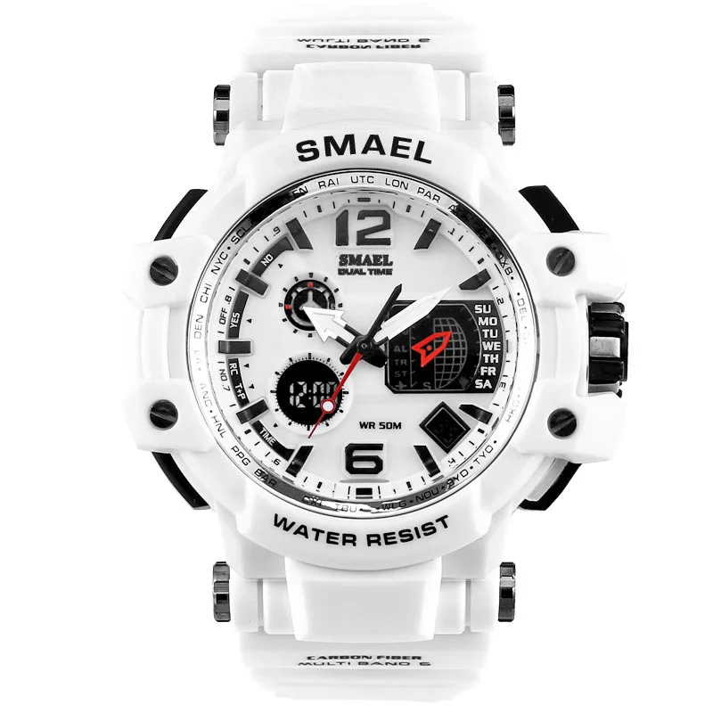 Белые часы для мужчин, водонепроницаемые SMAEL, спортивные часы для мужчин, цифровые часы, модные мужские часы, спортивные военные кварцевые наручные часы - Цвет: White