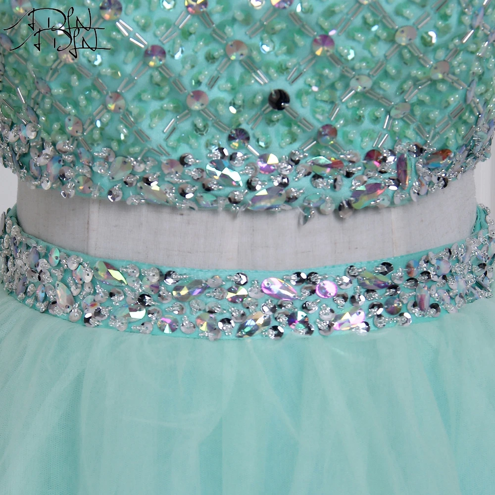 Quinceanera Dresses Mint Green Real Photo Gorgeous Beaded Sequin Crystal Two Piece Prom Sweet 16 Debutante ADLN