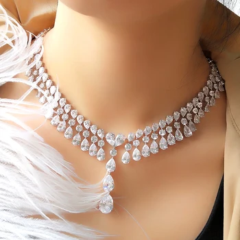 

UILZ Elegant Dubai Women Pear Drop Jewelry Sets Bridal Cubic Zirconia Pendant Necklace And Earrings Set For Wedding US215