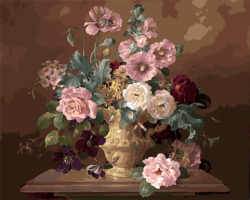 

Begonia multi color pink Oil Painting pictures By Numbers Digital Picture drawing by numbers hand paint coloring DIY Home Decor