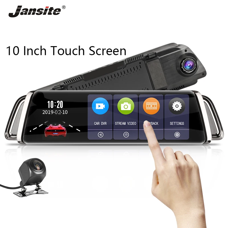 

Jansite 10" 1080P Car DVR Rear camera Touch Screen Dash cam Camera Super Night Vision video Recorders Rear view Dual lens Mirror