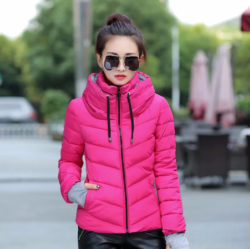 2019 hooded women winter jacket short cotton padded womens coat autumn casaco feminino inverno solid color parka stand collar