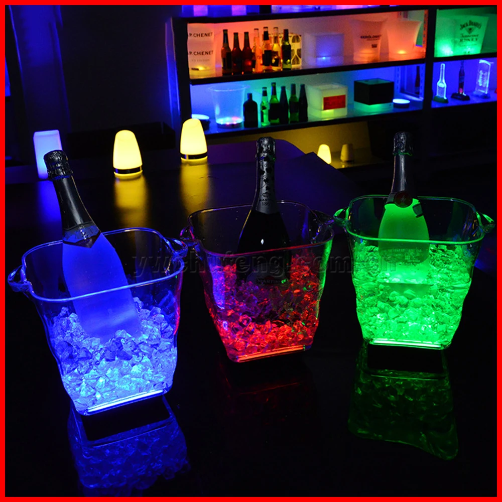 

Free Shipping!! 5pcs/lot! 2017 New 5L LED Growing Ice Bucket Wine Beer Bucket For Night Bar Pub KTV Use Color Changing Square