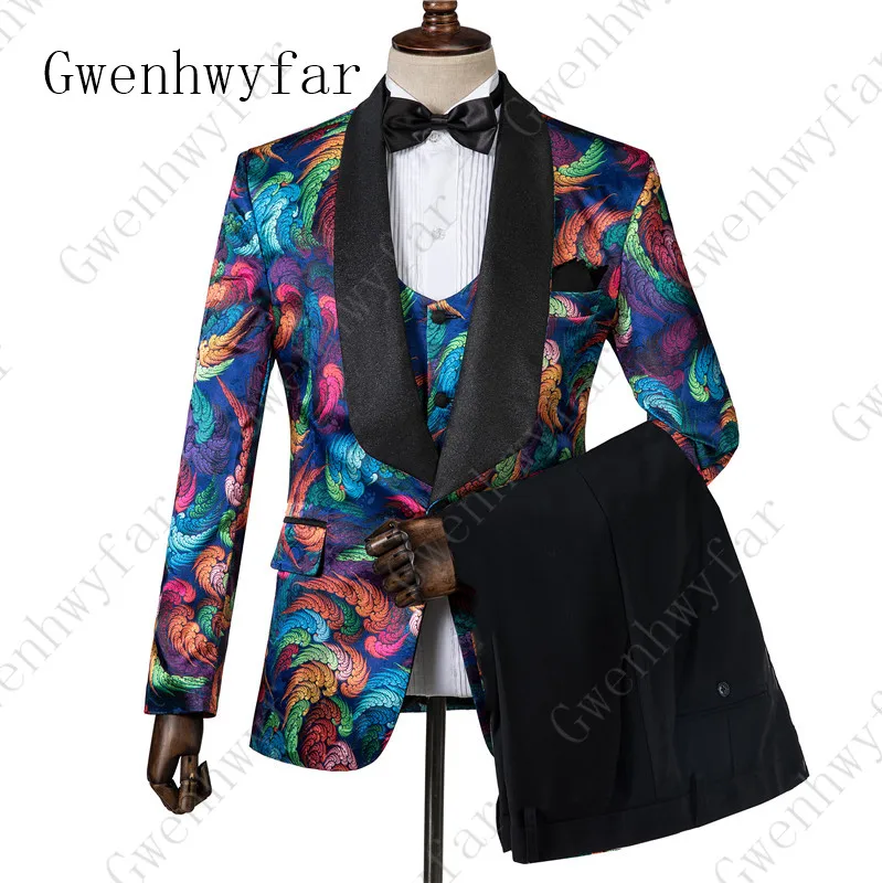 Gwenhwyfar, стиль, мужские смокинги, 3 набора, с принтом, цветные, мужские, цветочный блейзер, дизайн, приталенные, мужские свадебные костюмы для сцены, выпускного - Цвет: suits 1