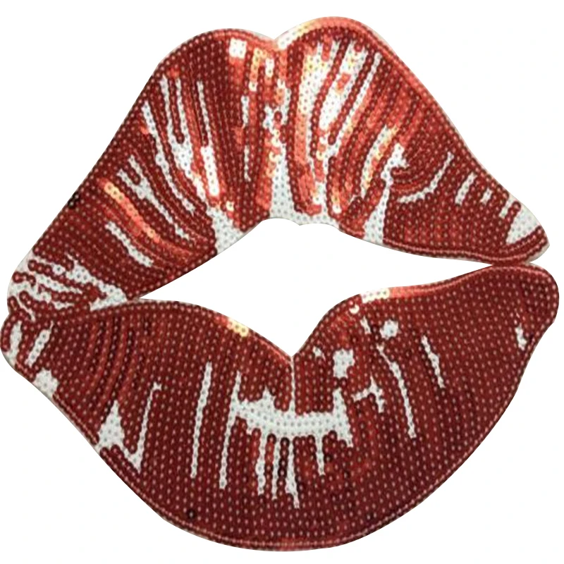

Clothing Women Shirt Top Diy Large Patch Lips Red Sequins deal with it T-shirt girls Iron on Patches for clothes 3D Stickers