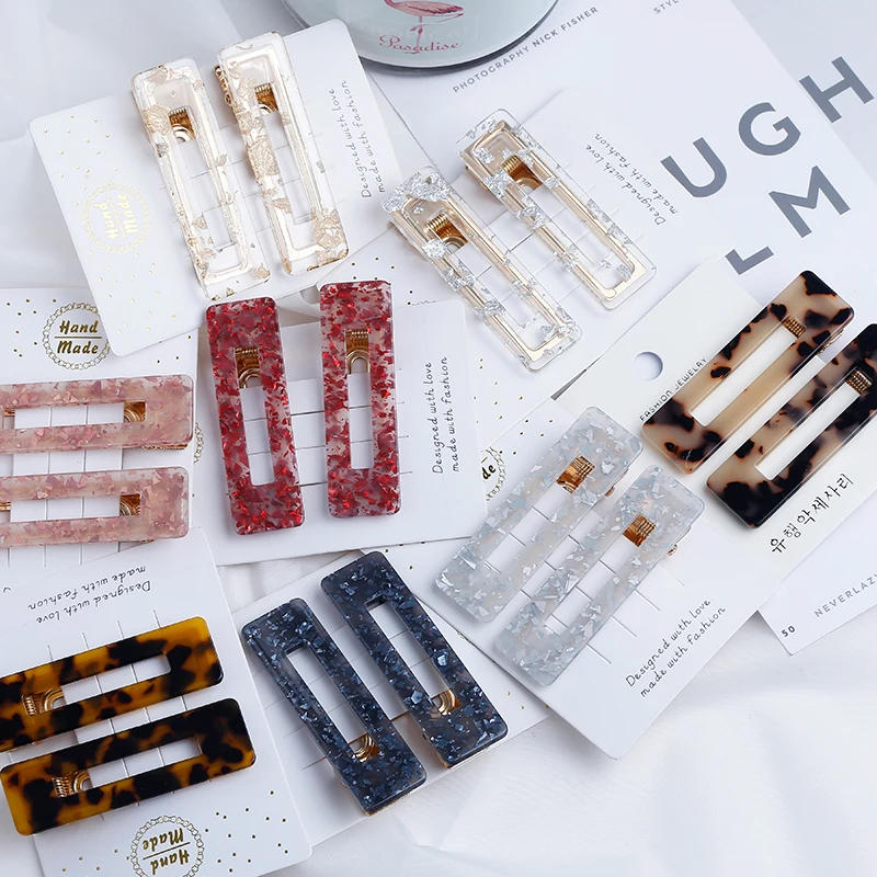 

Fashion Acrylic Alloy Hair Accessories Water Droplet Rectangle Hair Clips Plaid Leopard Gold Foil Printing Hairpins Jewelry