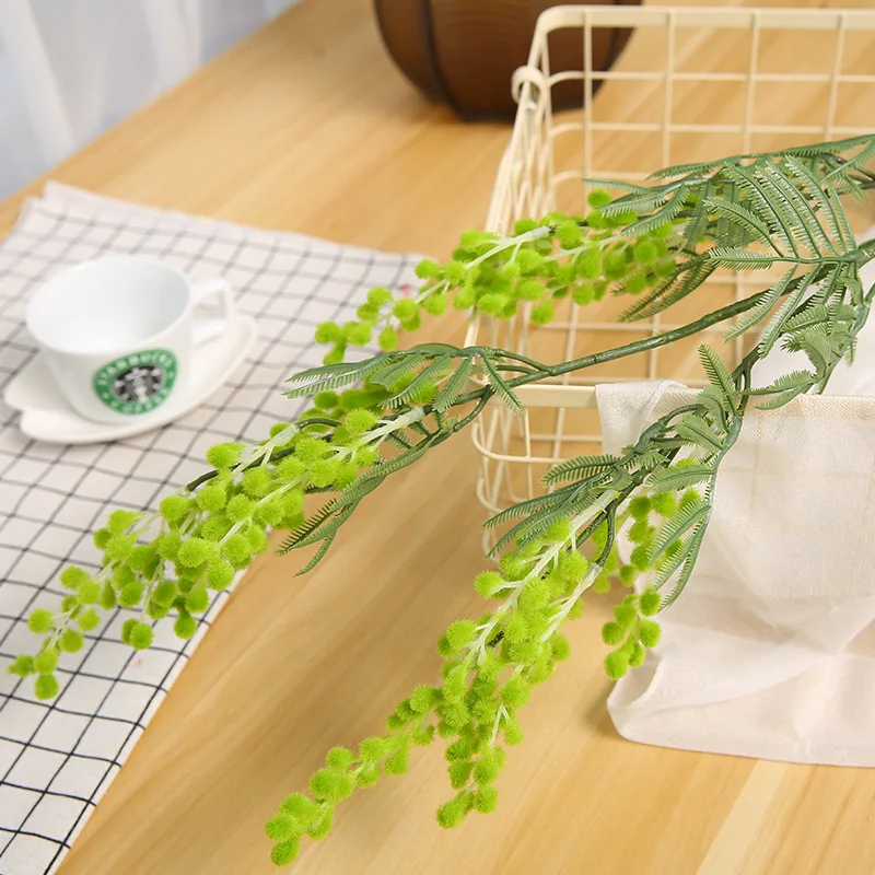 green 88 см 3 ветви искусственная Акация желтый Мимоза Pudica спрей искусственный цветок из шелка Свадебная вечеринка события Декор красный фасоли завод для X'mas - Цвет: green