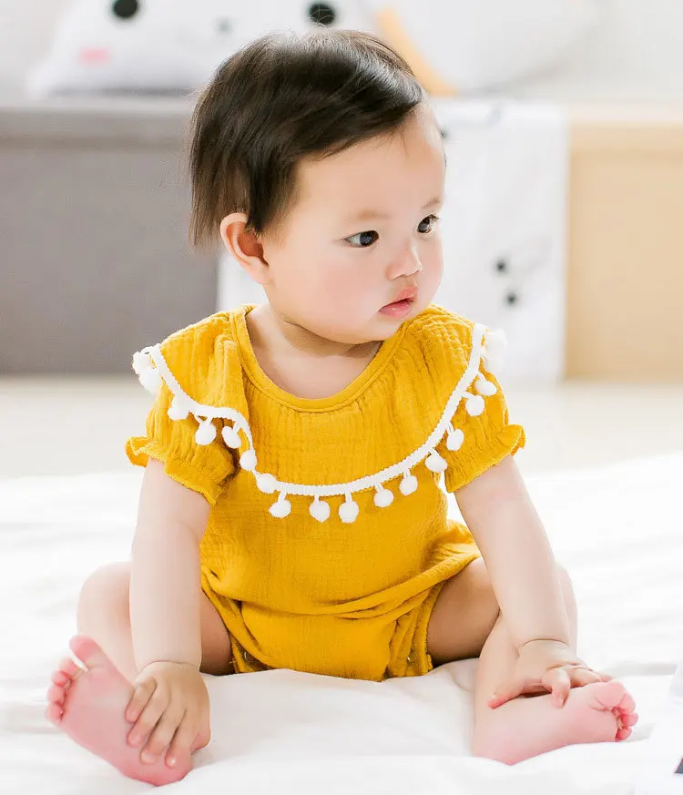 Cute Newborn Baby Girl Romper 2017 Summer short sleeve Princess fur ball Sunsuit One Pieces Tassel Clothes free drop shipping (5)