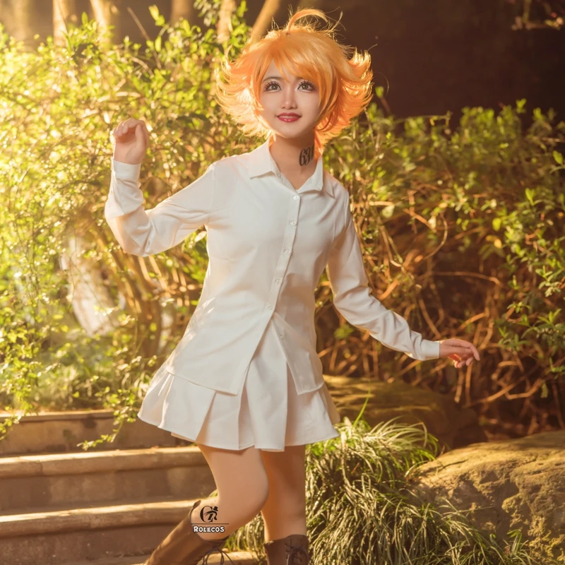 Белый плиссированный костюм ROLECOS Yakusoku no Neverland Эммы для косплея Женский косплея| |
