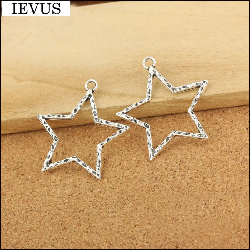 

Hot selling 5 Pieces/Lot 37mm*35mm antique Silver Plated star charm diy handmade craft For Jewelry Making