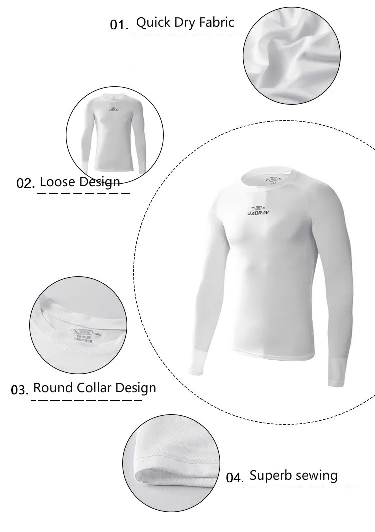 UABRAV мужская спортивная рубашка с длинными рукавами, быстросохнущая, одноцветная, круглый воротник, эластичная компрессионная рубашка, одежда для тренировок, фитнеса, трико