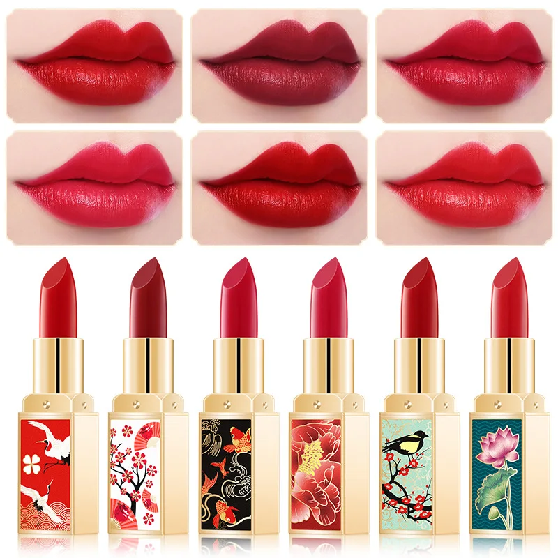 6pcs/lot Chinese Style Lipstick Kit Velvet Matte Lipstick Rouge A Levres Waterproof Moisturizing Lip stick Batom Pintalabios Set